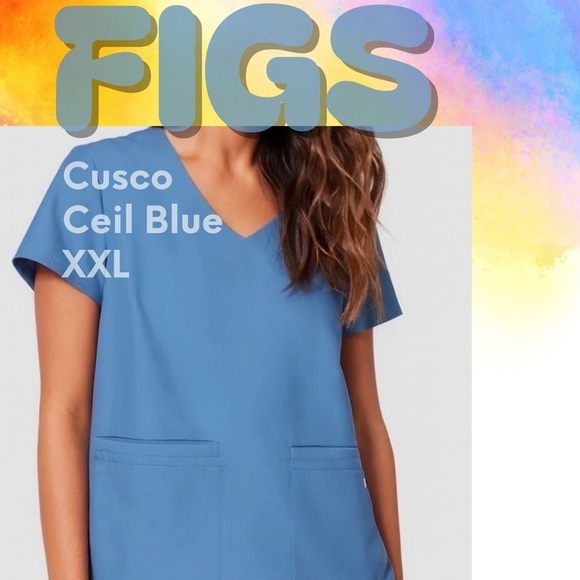 Figs Tops - BUNDLE (2 pieces) - Figs Women's Ceil Blue Scrub Tops